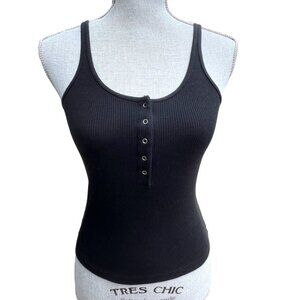 BRANDY MELVILLE 💙 JOHN GALT BLACK ribbed cotton tank top with front.